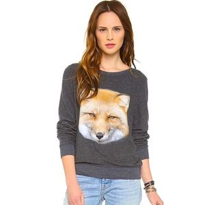 Wildfox Fox Face Baggy Beach Jumper in Charcoal Gray Size Small